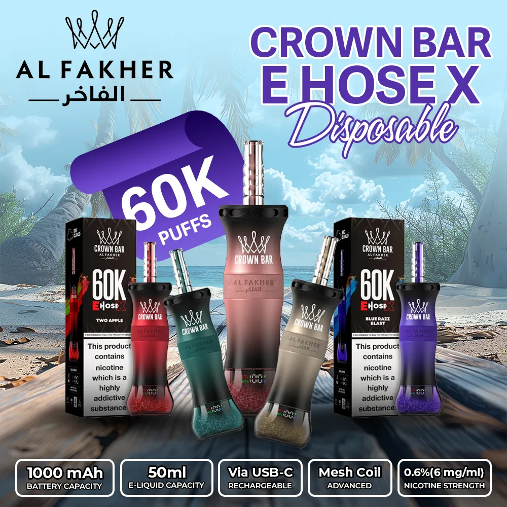 Al Fakher Crown Bar E Hose X 60k Puffs -10 packs (shipped from Overseas)